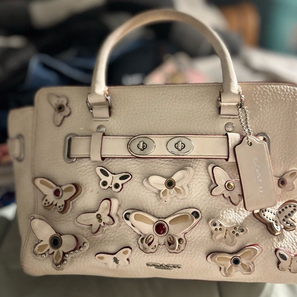 Coach Cream Satchel with Elegant Butterfly Design